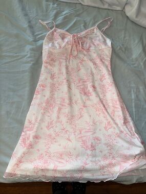 SHEIN White and Light Pink Floral Slip Dress with Tie Front